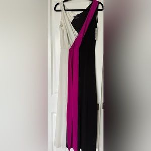 NWT pink, white and black floor length dress